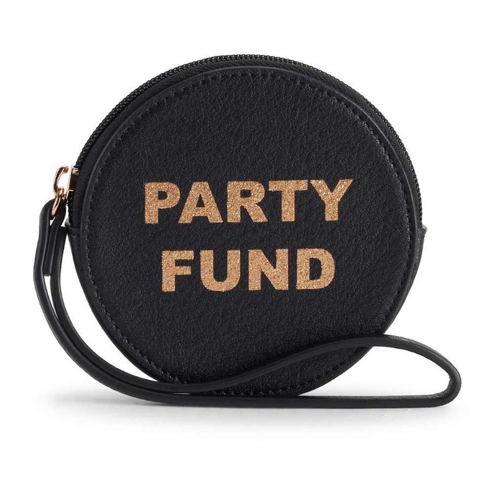 LC LAUREN CONRAD PARTY FUND Round Zip Coin Pouch Bag Black ❤️